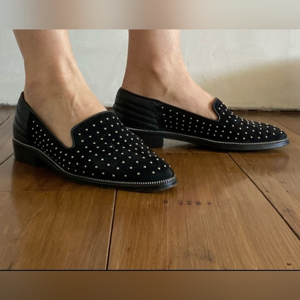 The Kooples Black Studded Suede Loafers